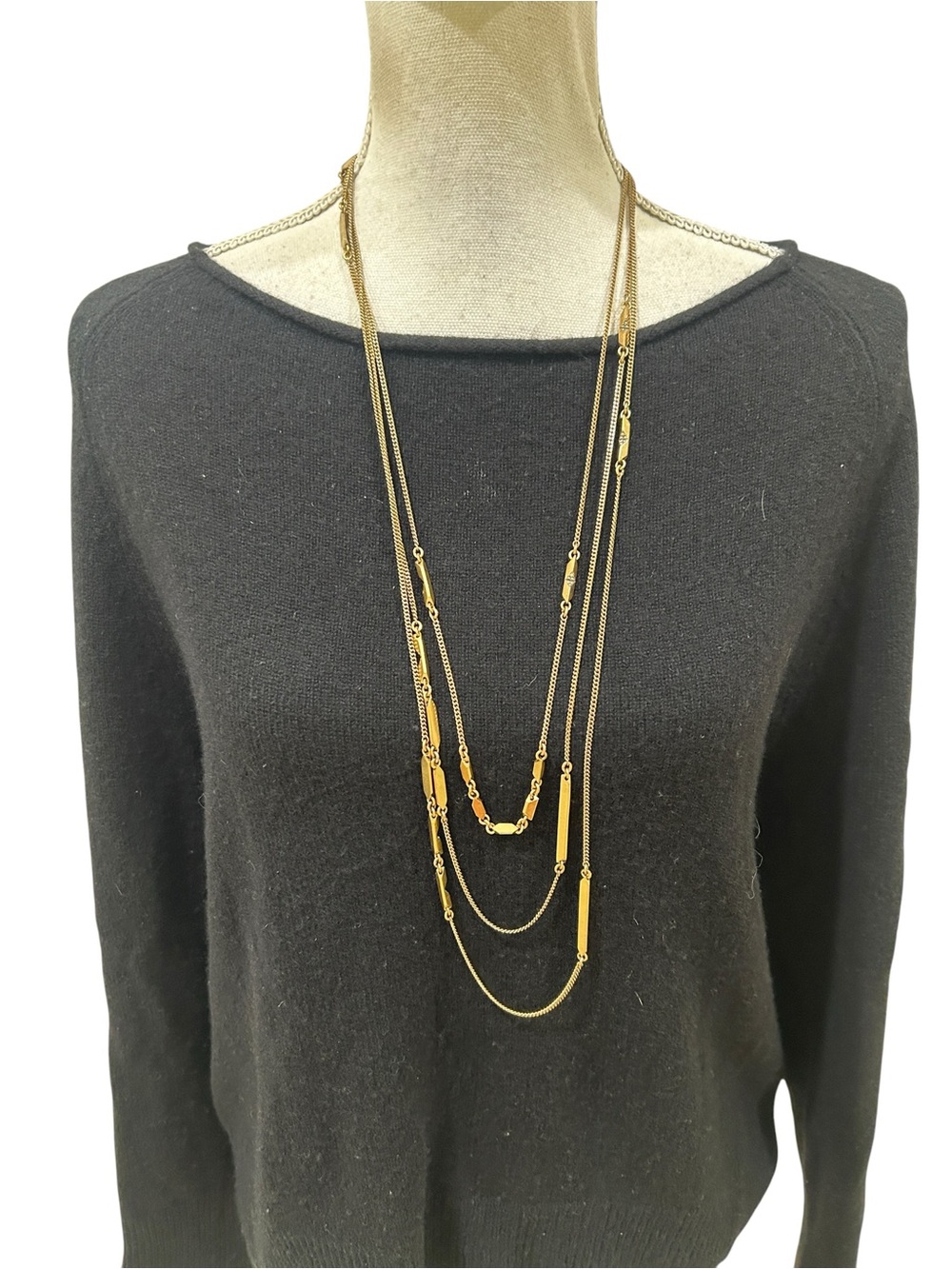 Vintage 1990’s delicate Gold tone triple Strand Layered long Necklace